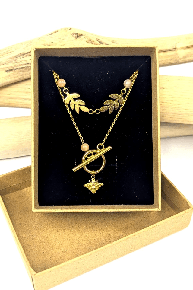 Compo choker Ida et collier Maya - Pierre de lune rose