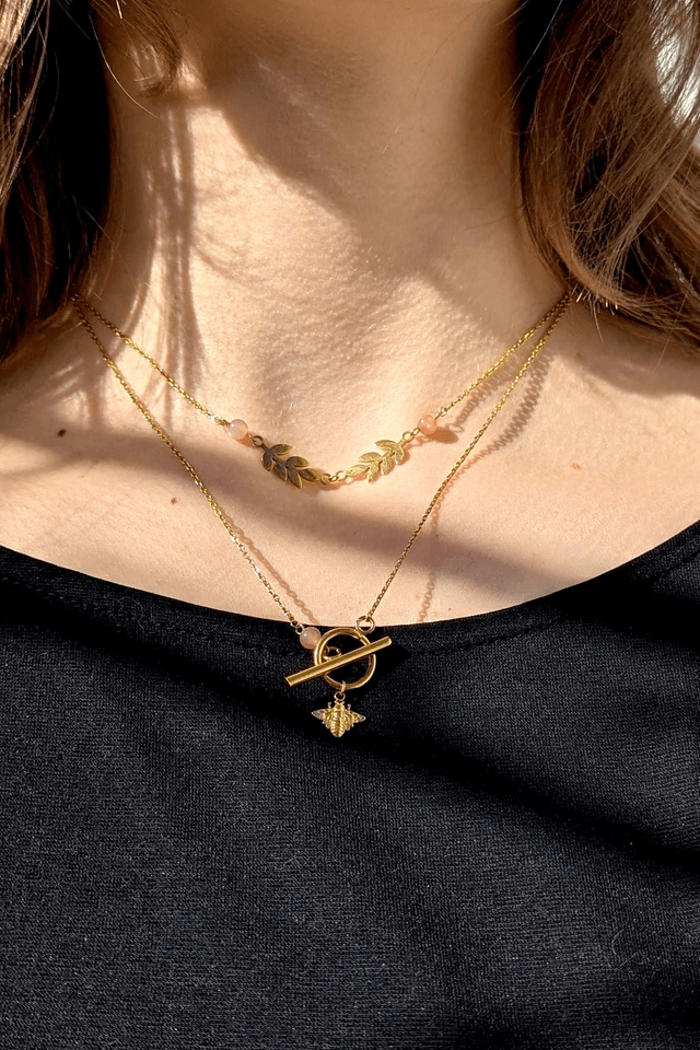 Compo choker Ida et collier Maya - Pierre de lune rose