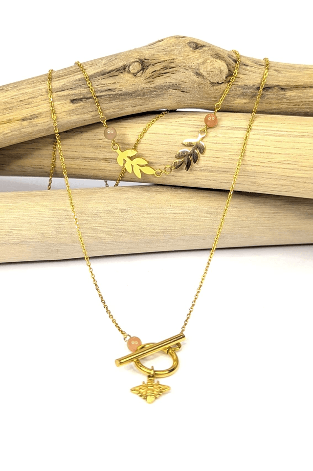 Compo choker Ida et collier Maya - Pierre de lune rose